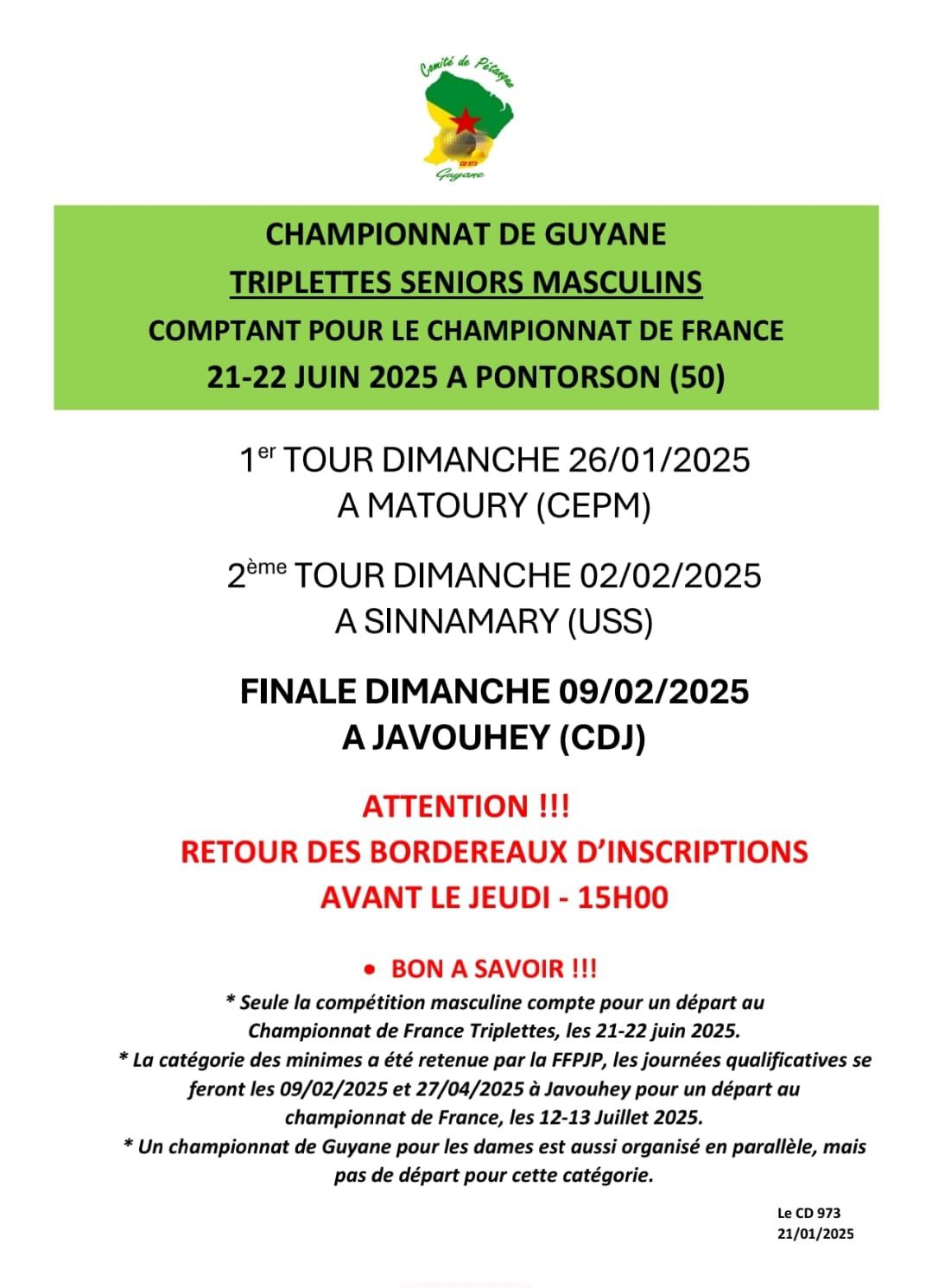 CHAMPIONNAT DE GUYANE -TRIPLETTES SENIORS MASCULINS