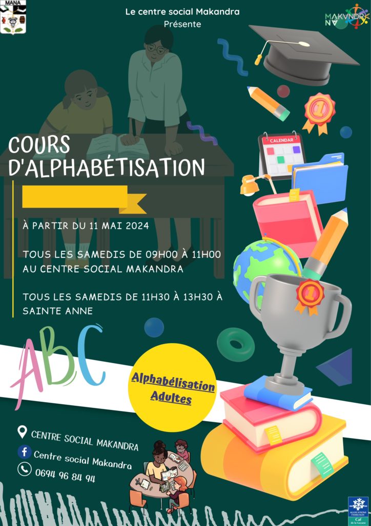 COURS D’ALPHABÉTISATION AU CENTRE SOCIAL MAKANDRA ET AU VILLAGE SAINTE ANNE