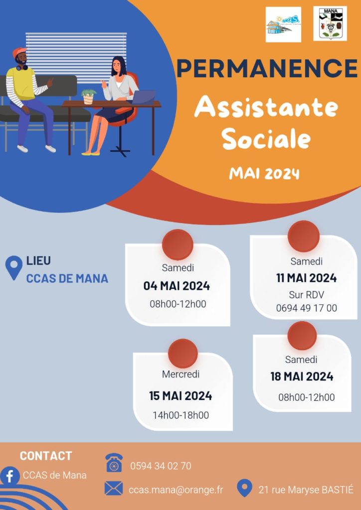 PERMANENCES DE L' ASSISTANTE SOCIALE AU CCAS DE MANA - MAI 2024