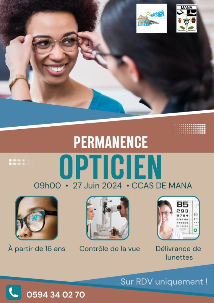 PERMANENCE OPTICIEN AU CCAS DE MANA LE JEUDI 27 JUIN 2024