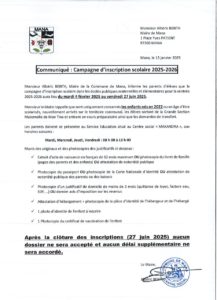 COMPAGNE D'INSCRIPTION SCOLAIRE 2025 - 2026