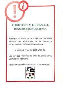 FERMETURE EXCEPTIONNELLE DES SERVICES MUNICIPAUX