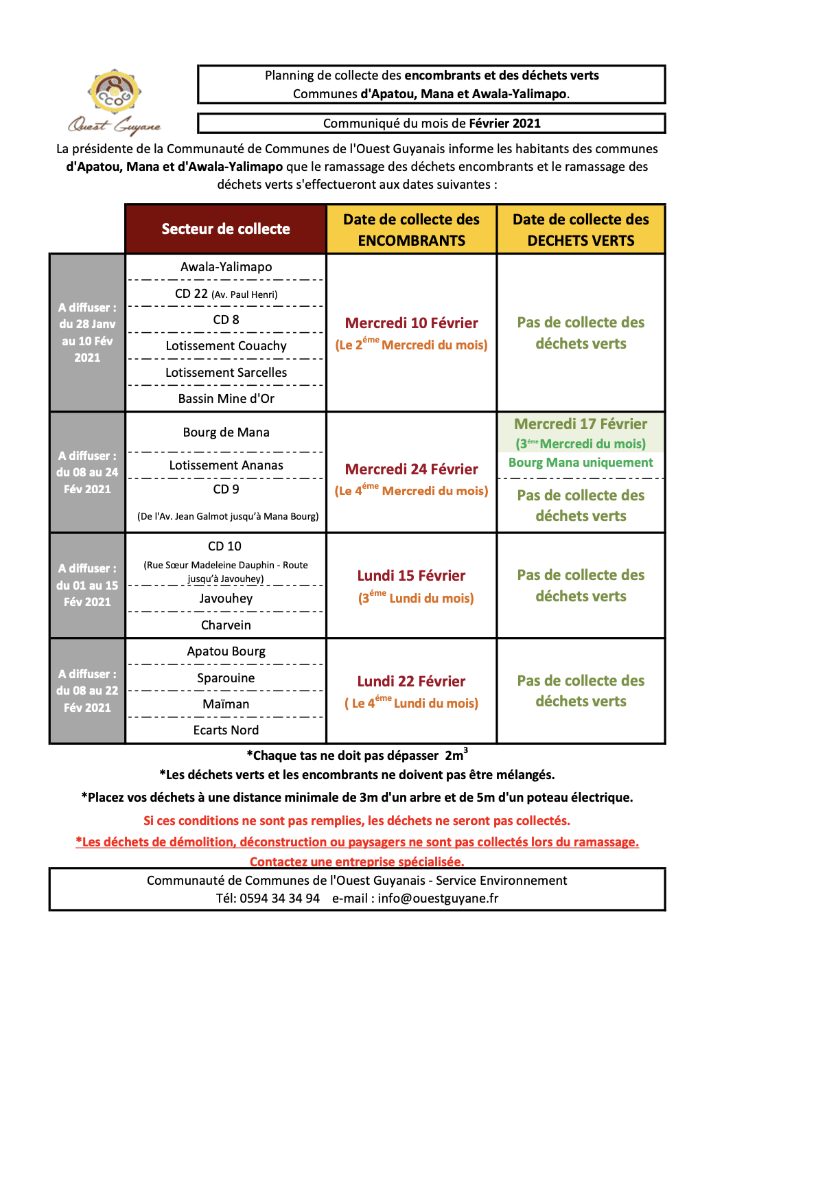 Planning des encombrants
