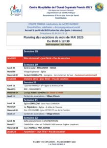 PLANNING DE VACATIONS DU MOIS DE MAI 2025